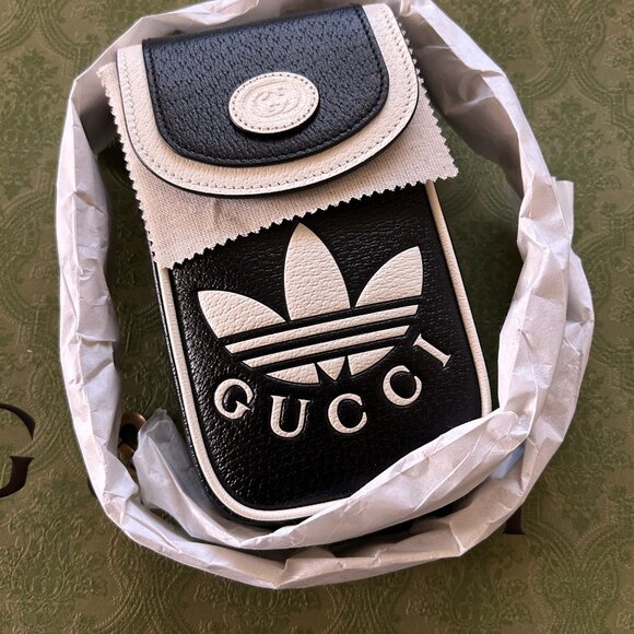 NWT GUCCI Adidas collaboration leather shoulder bag 721794 black - Picture 1 of 15